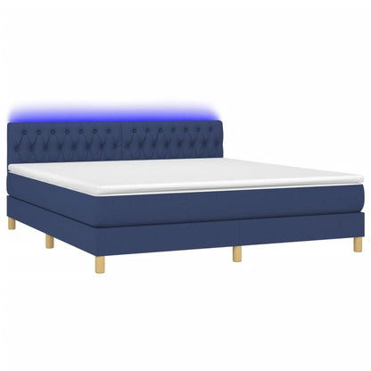 Letto a Molle con Materasso e LED Blu 160x200 cm in Tessuto - homemem39