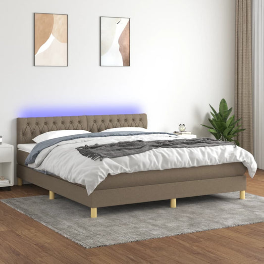 Letto a Molle con Materasso e LED Tortora 180x200 cm in Tessuto | homemem39