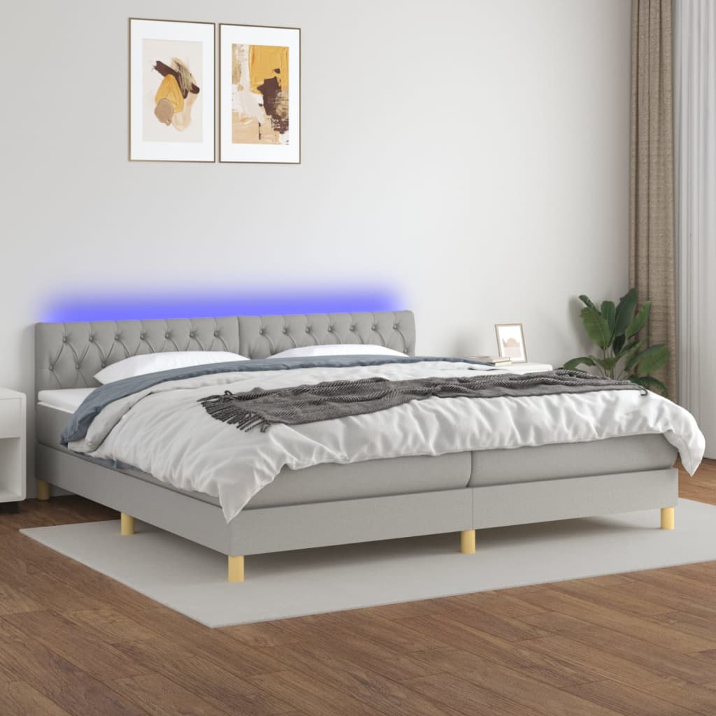 Letto a Molle Materasso e LED Grigio Chiaro 200x200 cm Tessuto - homemem39