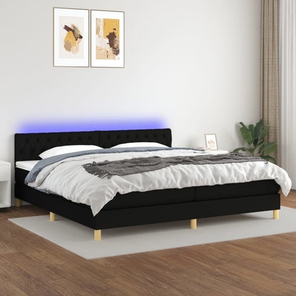 Letto a Molle Materasso e LED Nero 200x200cm in Tessuto - homemem39