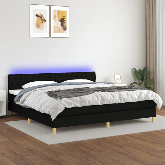 Letto a Molle Materasso e LED Nero 200x200cm in Tessuto - homemem39