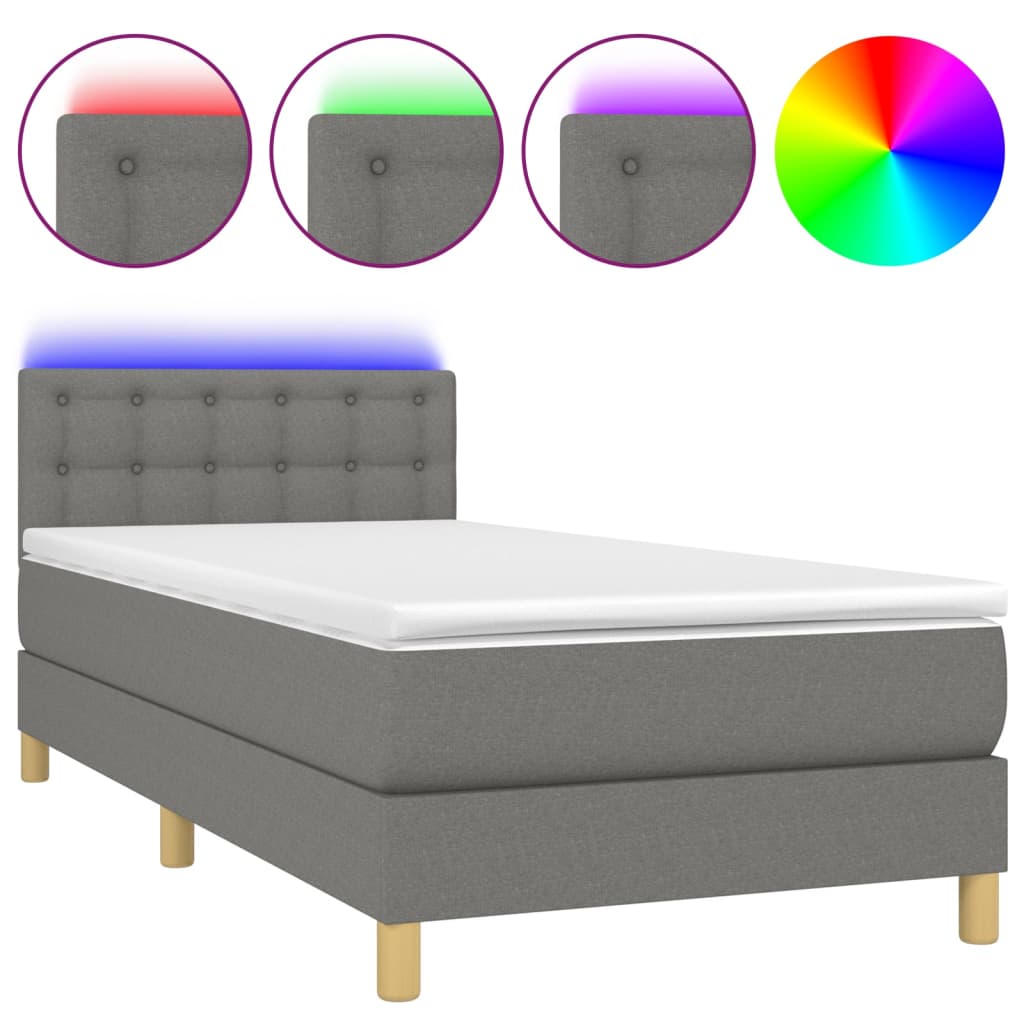 Letto a Molle Materasso e LED Grigio Scuro 80x200 cm in Tessuto - homemem39