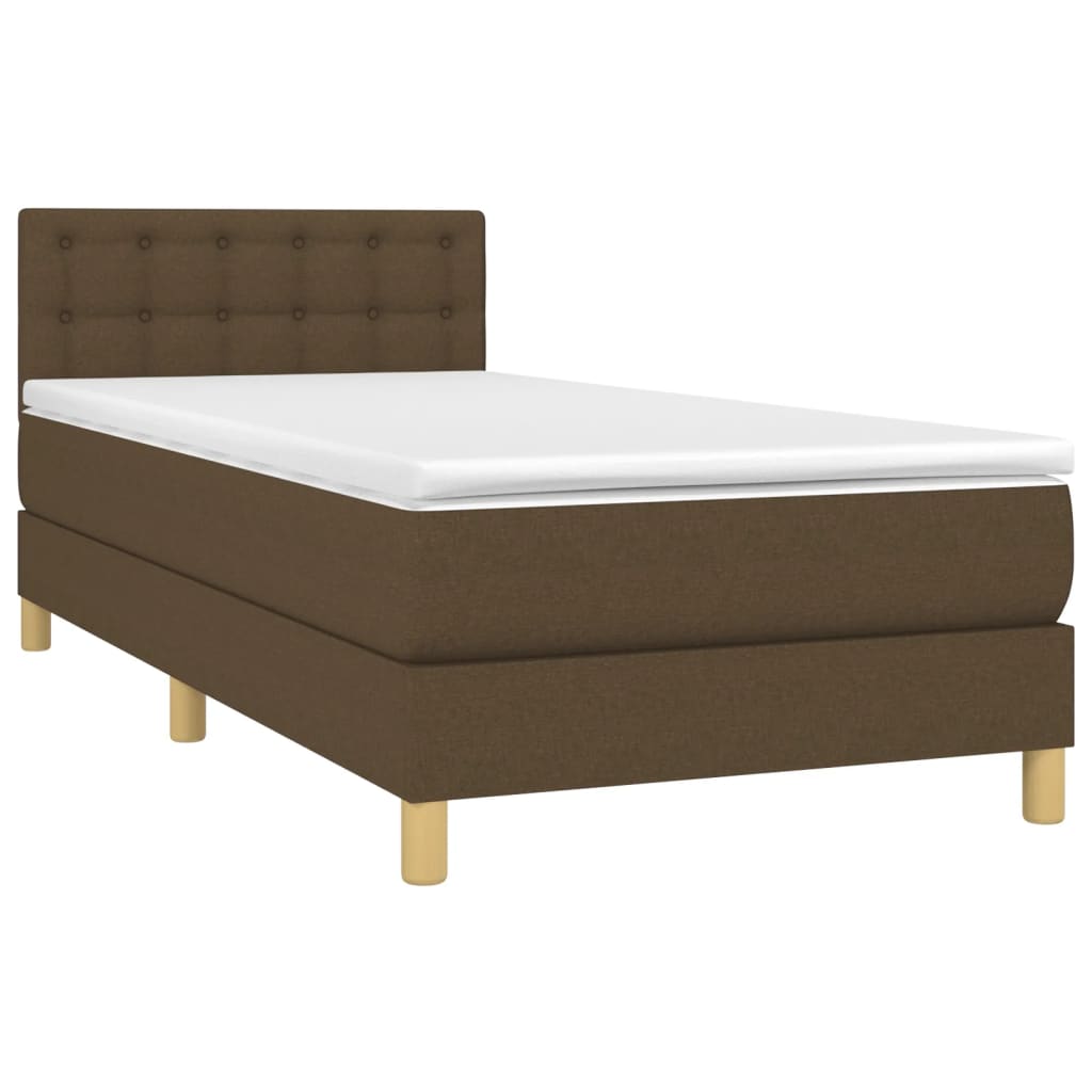Letto a Molle Materasso e LED Marrone Scuro 90x190cm in Tessuto - homemem39