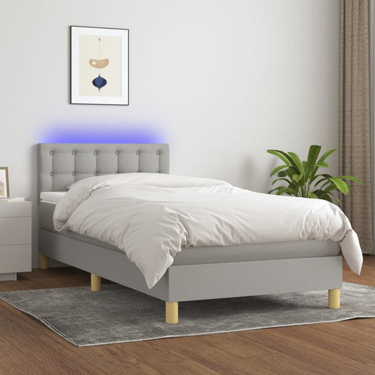 Letto a Molle Materasso e LED Grigio Chiaro 90x200 cm Tessuto - homemem39