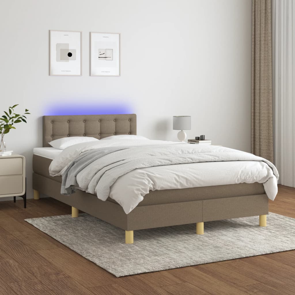 Letto a Molle con Materasso e LED Tortora 120x200cm in Tessuto | homemem39