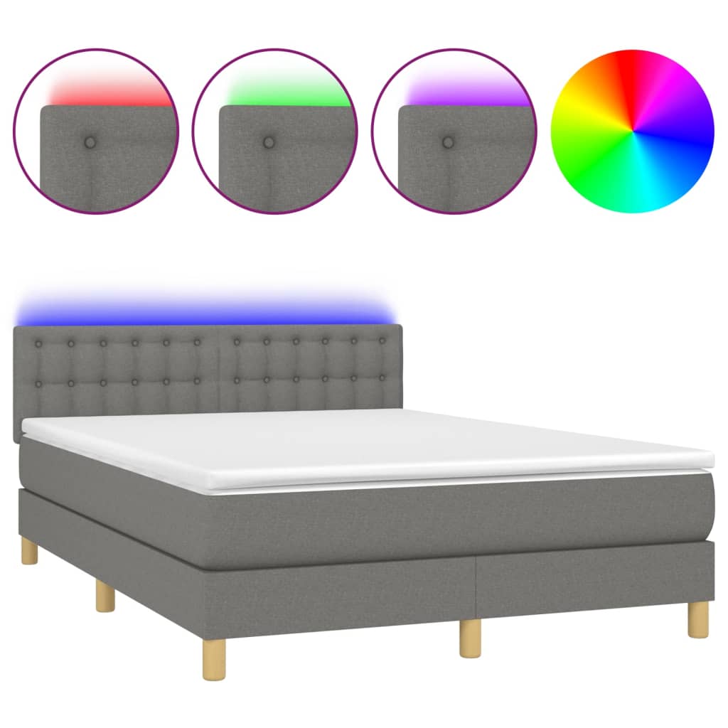 Letto a Molle Materasso e LED Grigio Scuro 140x190cm in Tessuto - homemem39