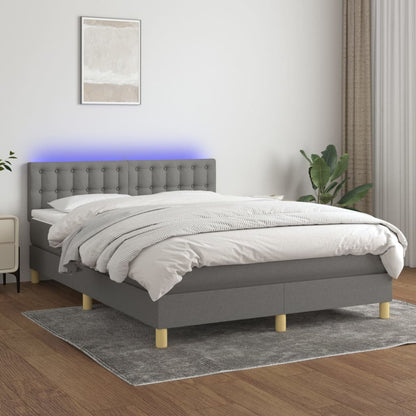 Letto a Molle Materasso e LED Grigio Scuro 140x190cm in Tessuto - homemem39