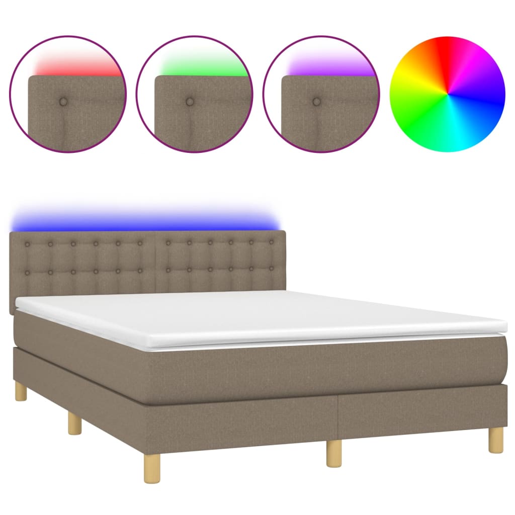 Letto a Molle con Materasso e LED Tortora 140x190 cm in Tessuto | homemem39