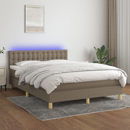 Letto a Molle con Materasso e LED Tortora 140x190 cm in Tessuto | homemem39