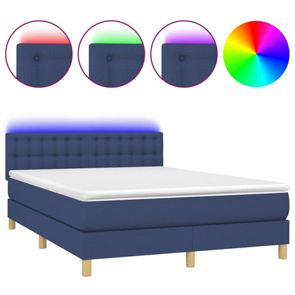Letto a Molle con Materasso e LED Blu 140x190 cm in Tessuto | homemem39