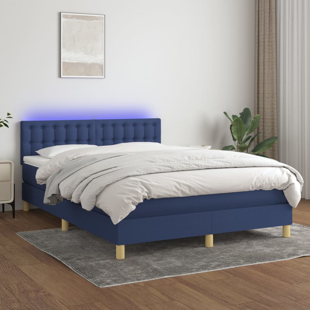 Letto a Molle con Materasso e LED Blu 140x190 cm in Tessuto | homemem39