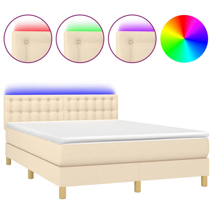 Letto a Molle con Materasso e LED Crema 140x200 cm in Tessuto | homemem39