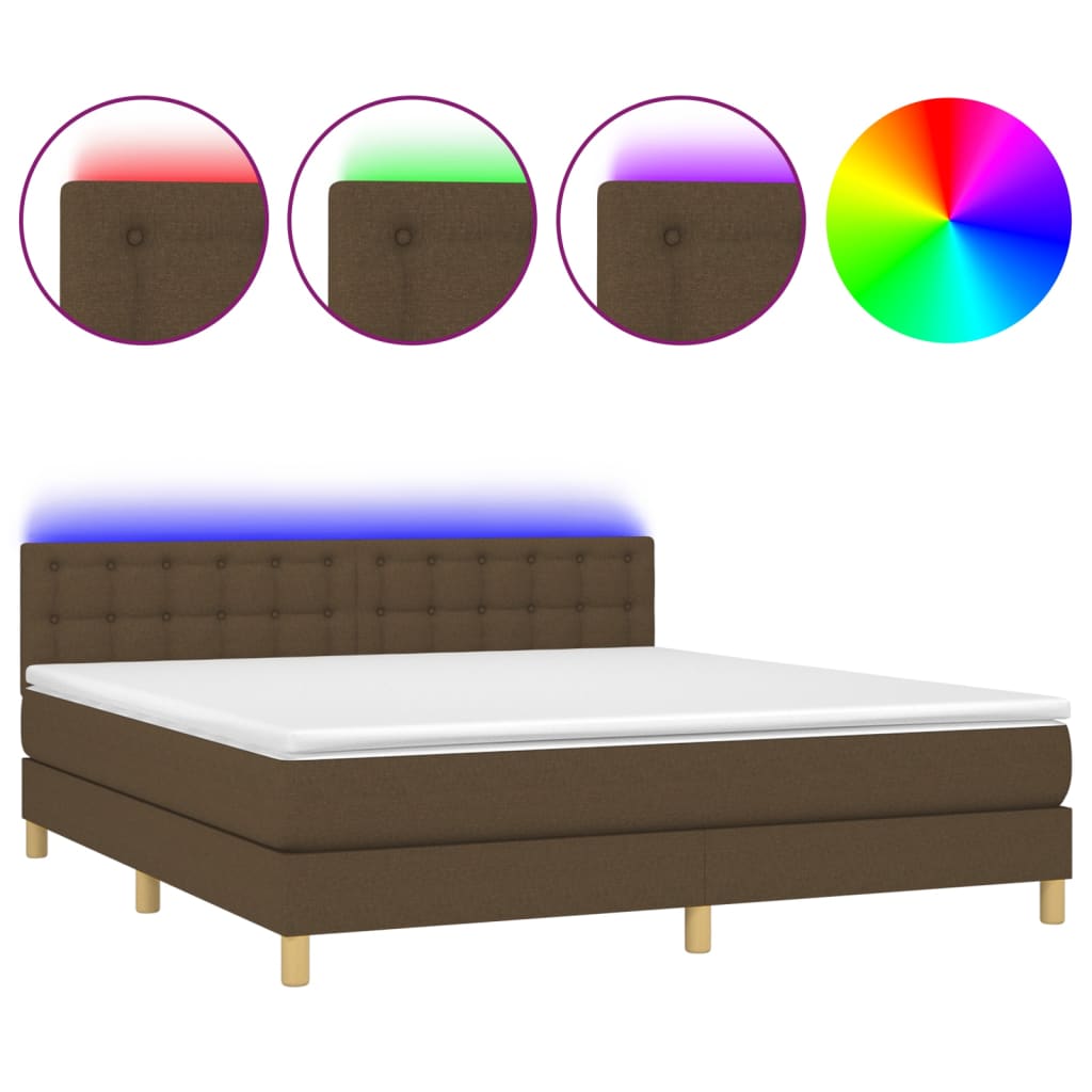 Letto a Molle Materasso e LED Marrone Scuro 160x200 cm Tessuto - homemem39