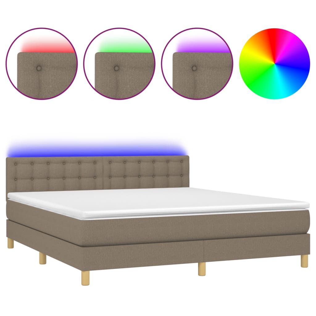 Letto a Molle con Materasso e LED Tortora 160x200 cm in Tessuto - homemem39