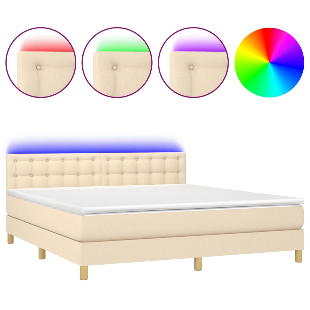Letto a Molle con Materasso e LED Crema 160x200 cm in Tessuto - homemem39