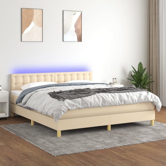 Letto a Molle con Materasso e LED Crema 160x200 cm in Tessuto - homemem39