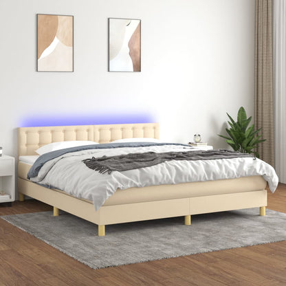 Letto a Molle con Materasso e LED Crema 180x200 cm in Tessuto - homemem39