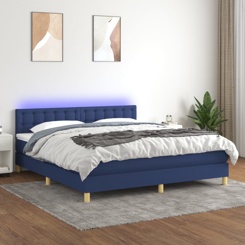 Letto a Molle con Materasso e LED Blu 180x200 cm in Tessuto - homemem39