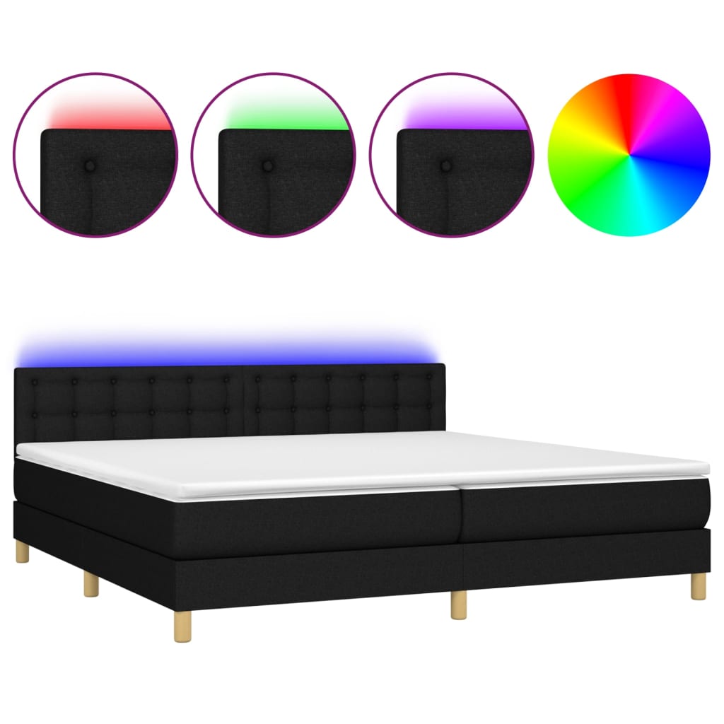 Letto a Molle Materasso e LED Nero 200x200cm in Tessuto - homemem39