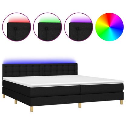 Letto a Molle Materasso e LED Nero 200x200cm in Tessuto - homemem39