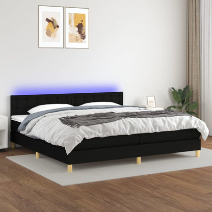 Letto a Molle Materasso e LED Nero 200x200cm in Tessuto - homemem39