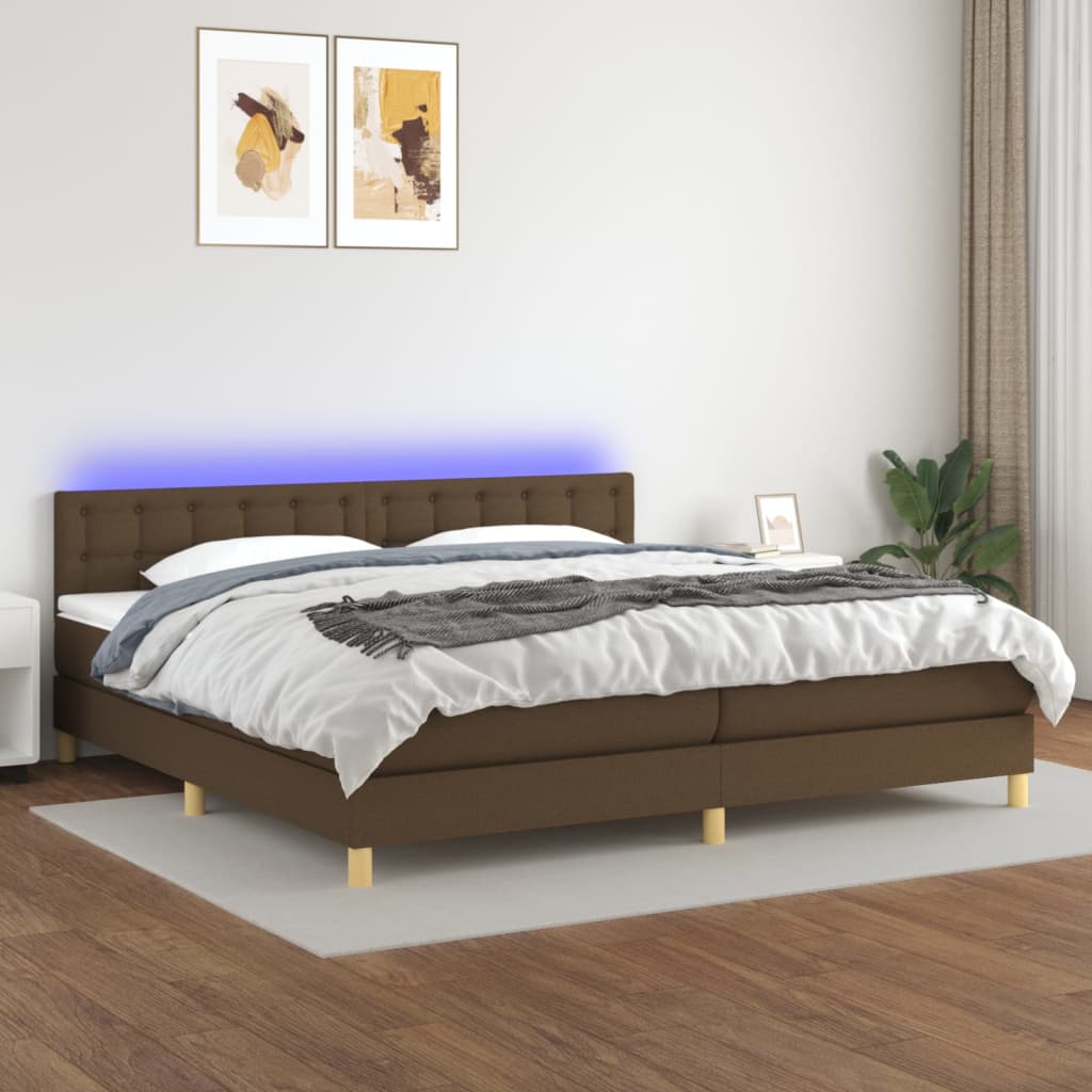 Letto a Molle Materasso e LED Marronescuro 200x200cm in Tessuto - homemem39