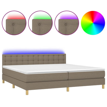 Letto a Molle Materasso e LED tortora 200x200cm in Tessuto - homemem39