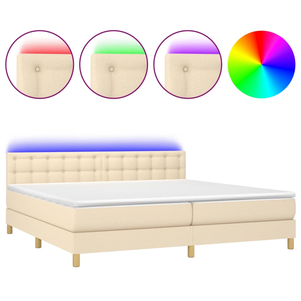 Letto a Molle Materasso e LED bianco 200x200cm in Tessuto - homemem39