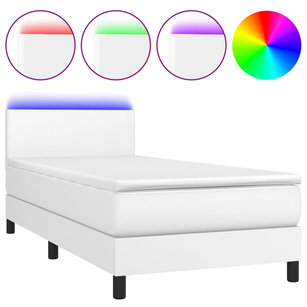 Giroletto Molle con Materasso e LED Bianco 80x200 cm Similpelle | homemem39