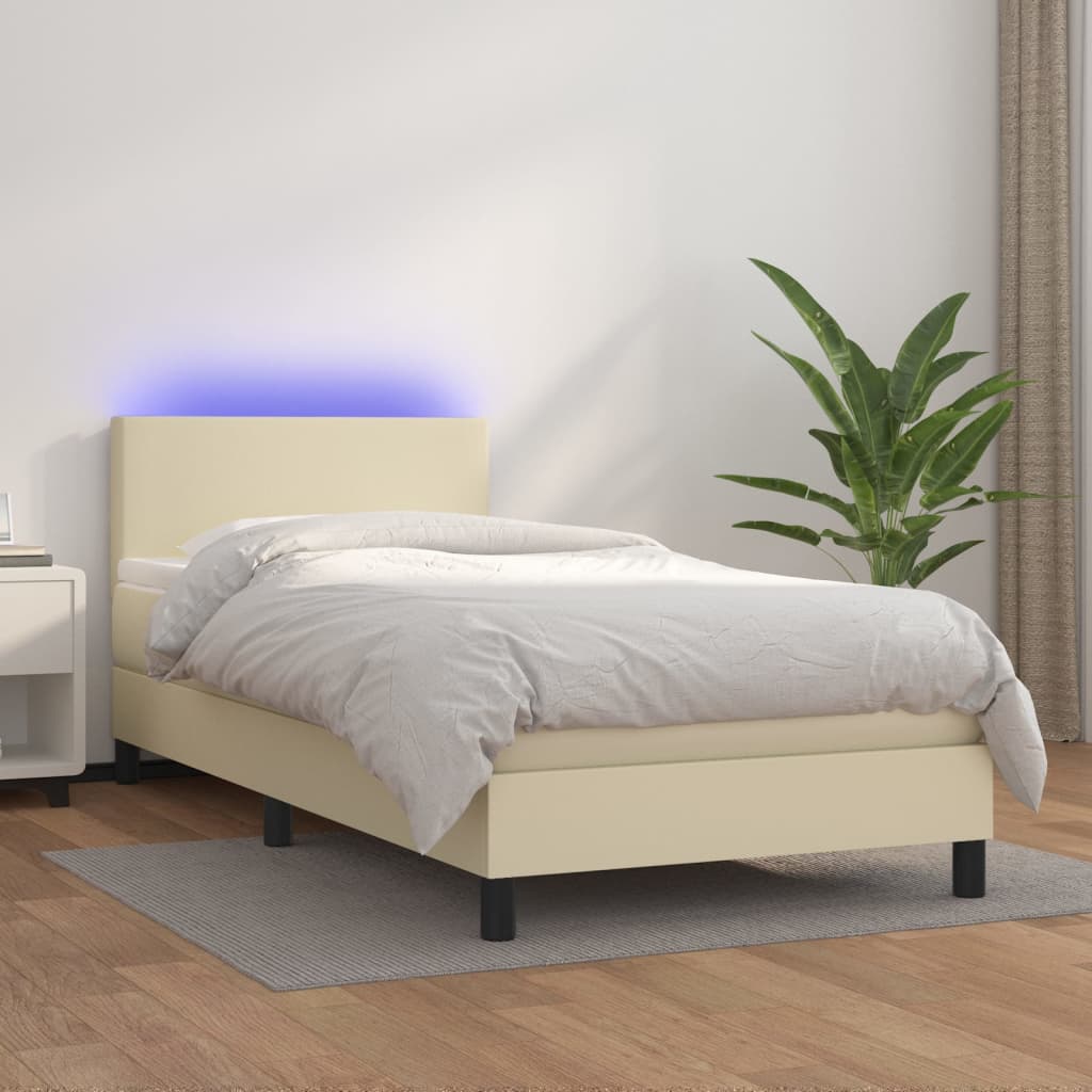 Giroletto a Molle con Materasso e LED Crema 80x200cm Similpelle | homemem39