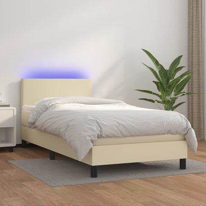 Giroletto a Molle con Materasso e LED Crema 80x200cm Similpelle | homemem39