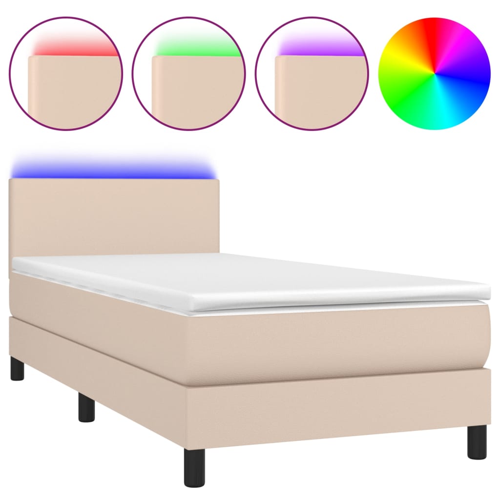 Giroletto Molle Materasso e LED Cappuccino 80x200 cm Similpelle | homemem39