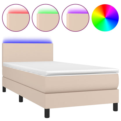 Giroletto Molle Materasso e LED Cappuccino 80x200 cm Similpelle | homemem39