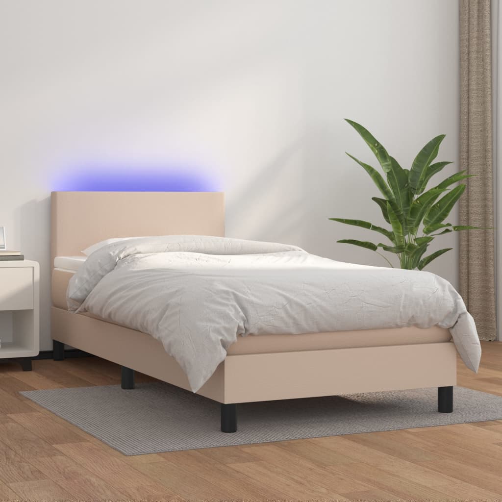 Giroletto Molle Materasso e LED Cappuccino 80x200 cm Similpelle | homemem39