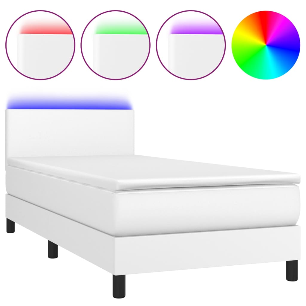 Giroletto Molle con Materasso e LED Bianco 90x190 cm Similpelle | homemem39