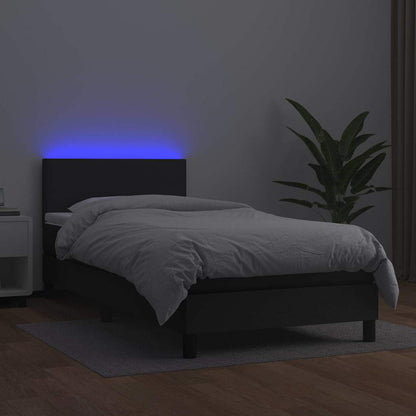 Giroletto a Molle con Materasso e LED Nero 90x200 cm Similpelle