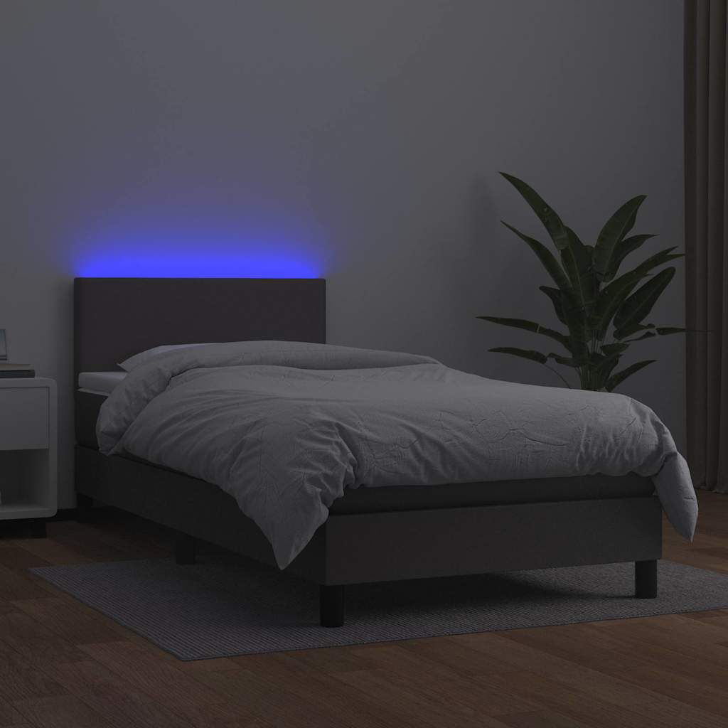 Giroletto Molle con Materasso e LED Grigio 90x200cm Similpelle