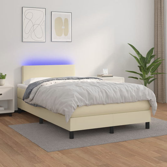 Giroletto Molle con Materasso e LED Crema 120x200cm Similpelle | homemem39
