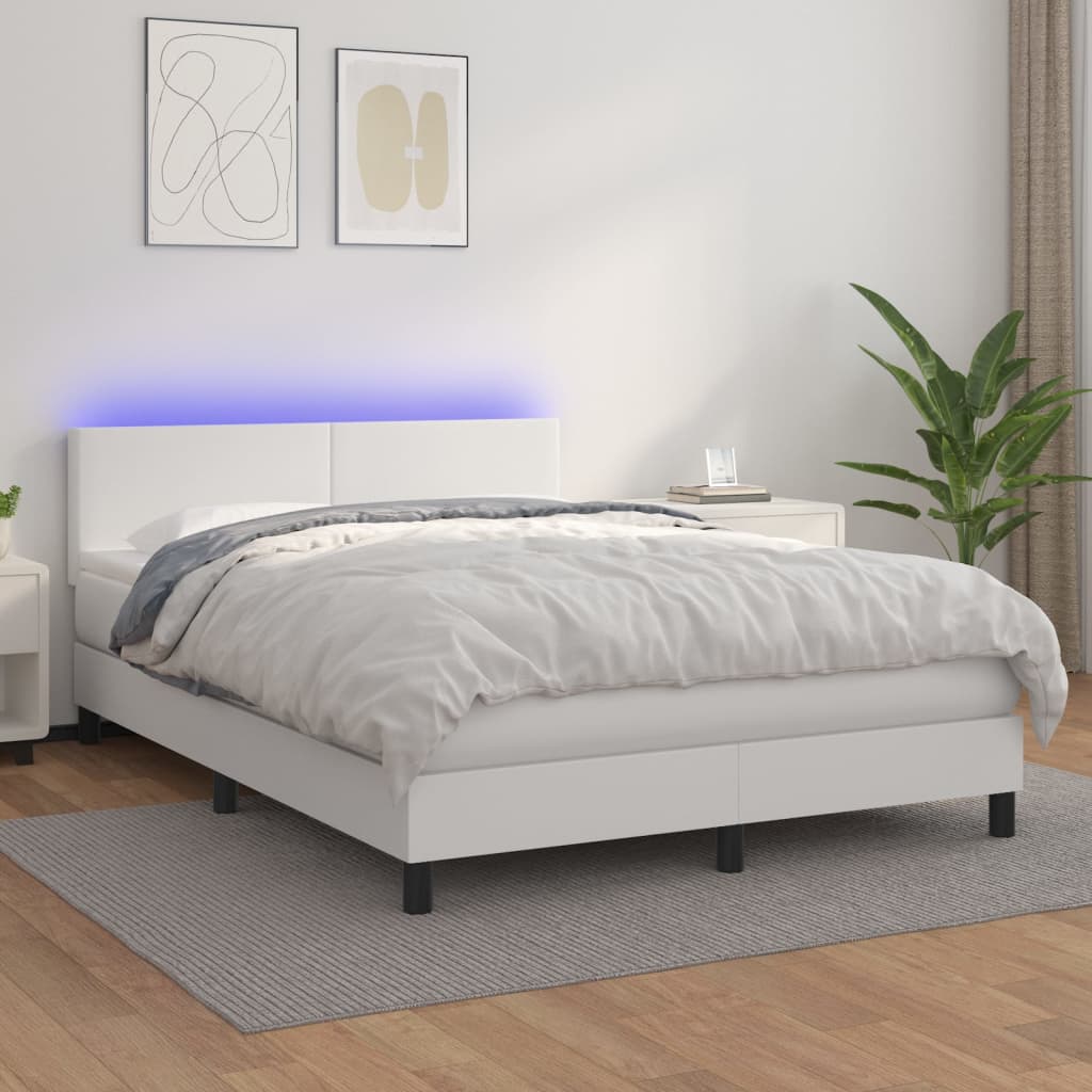 Giroletto Molle con Materasso e LED Bianco 140x190cm Similpelle - homemem39