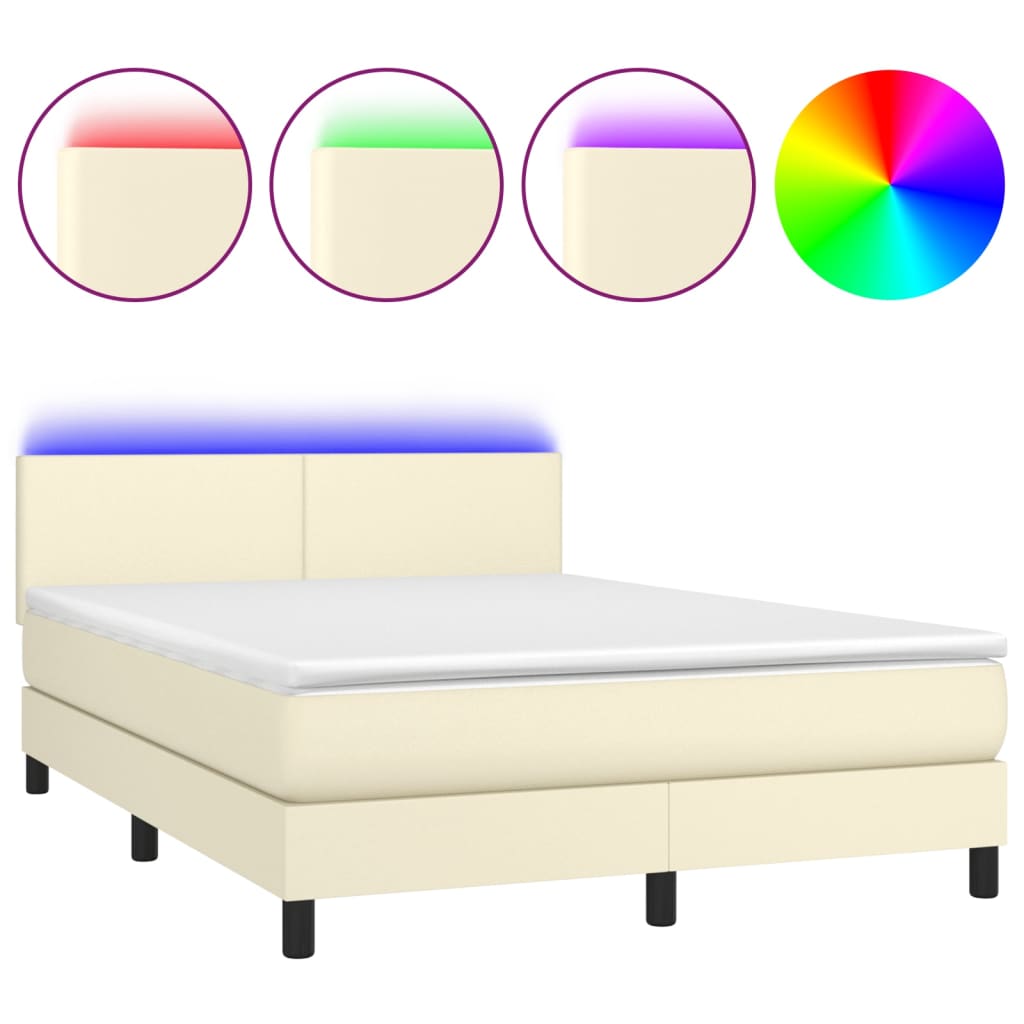 Giroletto a Molle con Materasso e LED Crema 140x190 cm | homemem39