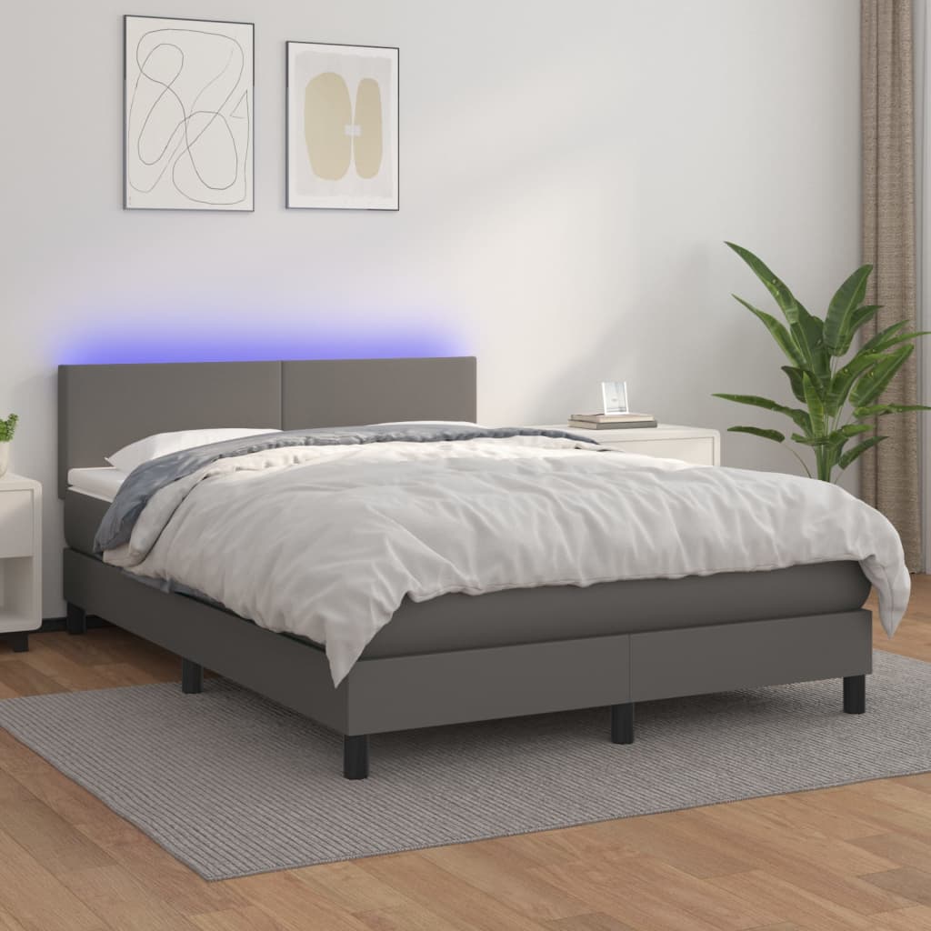 Giroletto Molle con Materasso e LED Grigio 140x190cm Similpelle - homemem39