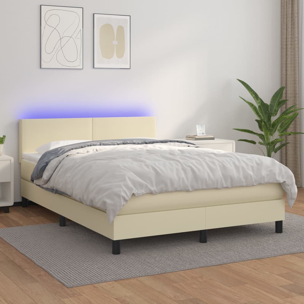 Giroletto a Molle con Materasso e LED Crema 140x200 cm | homemem39