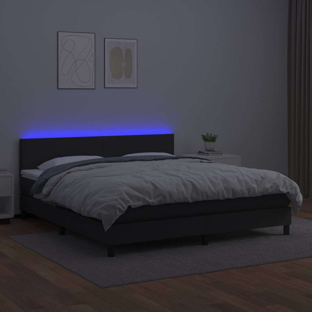 Giroletto a Molle con Materasso e LED Nero 160x200cm Similpelle