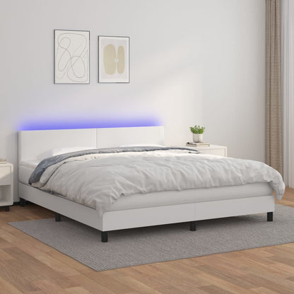 Giroletto Molle con Materasso e LED Bianco 160x200cm Similpelle - homemem39