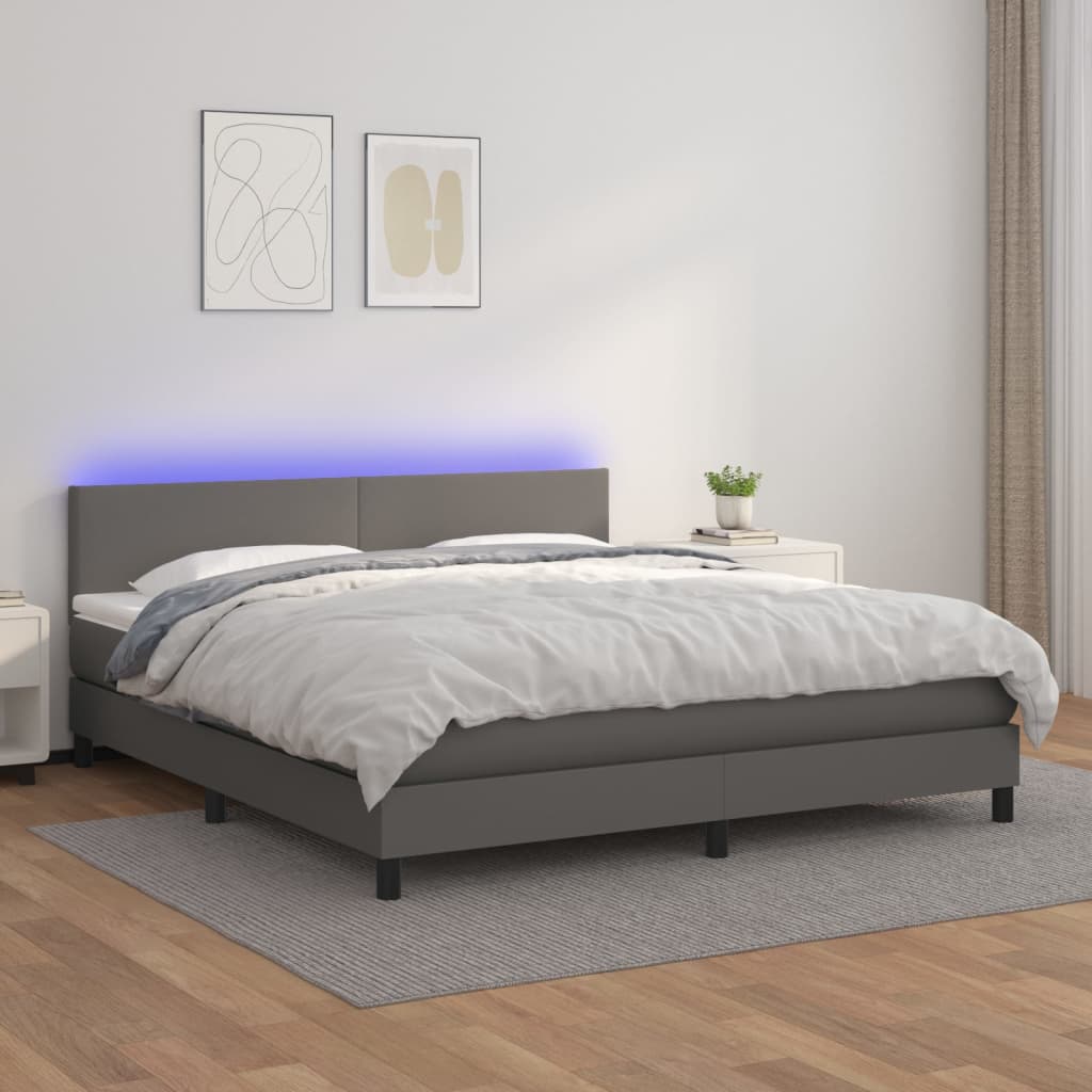 Giroletto Molle con Materasso e LED Grigio 160x200cm Similpelle - homemem39