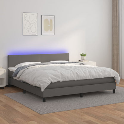 Giroletto Molle con Materasso e LED Grigio 160x200cm Similpelle - homemem39