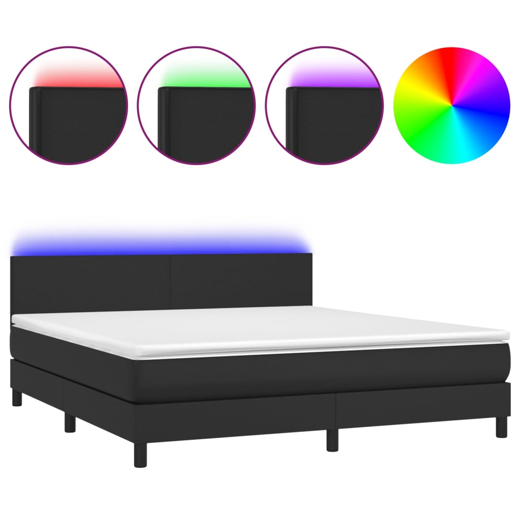 Giroletto a Molle con Materasso e LED Nero 180x200cm Similpelle | homemem39