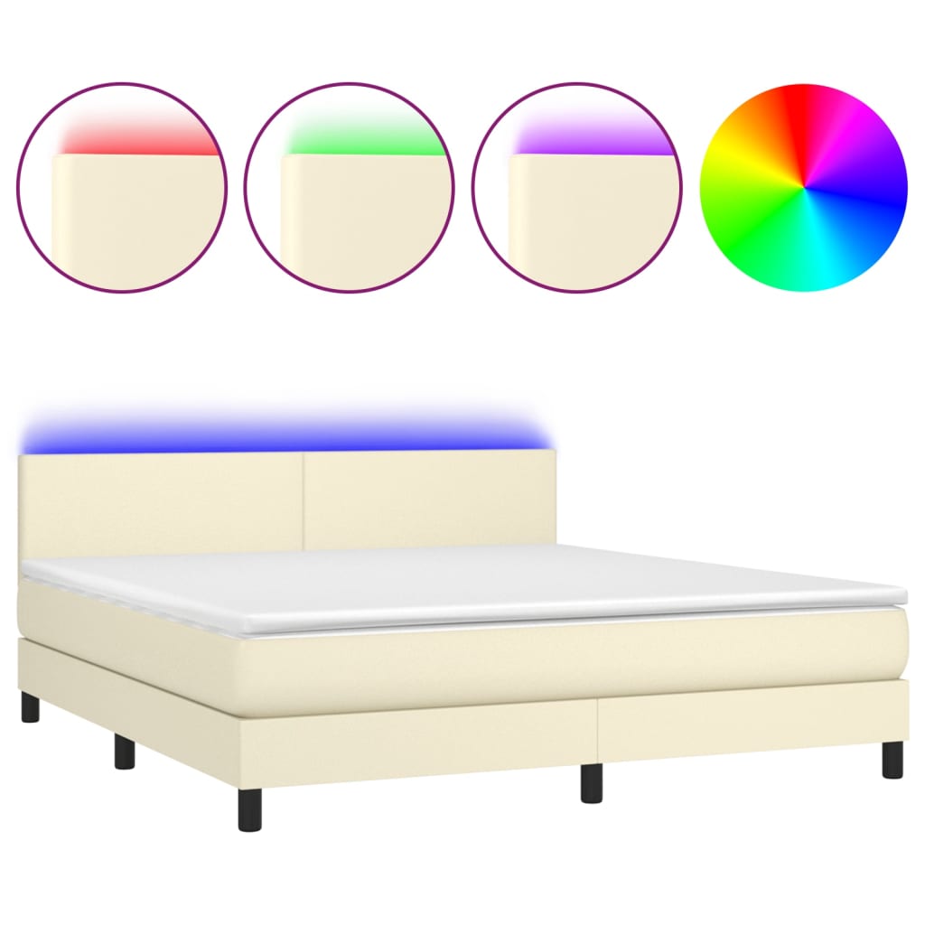 Giroletto a Molle con Materasso e LED Crema 180x200 cm | homemem39