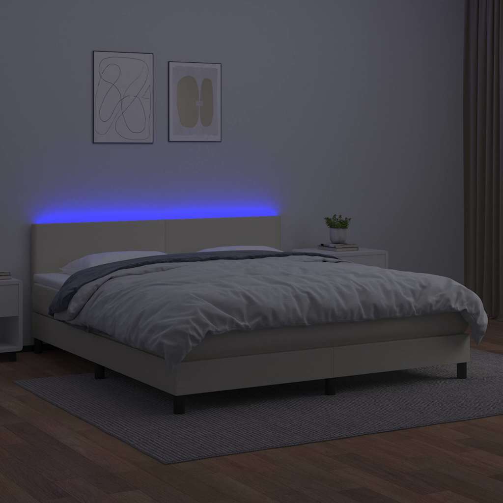 Giroletto a Molle con Materasso e LED Crema 180x200 cm | homemem39