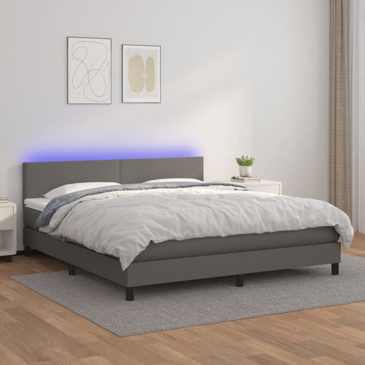 Giroletto Molle con Materasso e LED Grigio 180x200cm Similpelle - homemem39